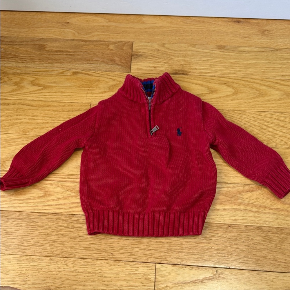 Ralph Lauren Red and Blue Half-Zip Sweater